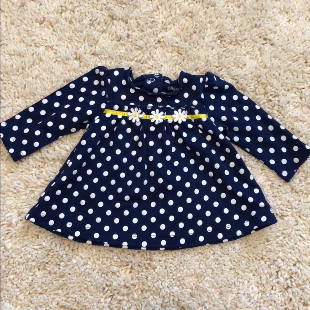 Navy polka dot daisy long sleeve shirt